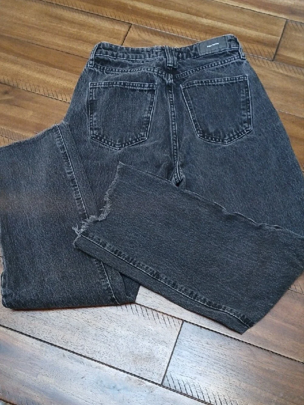 Zara Straight Black Washed Jeans with Frayed Hem